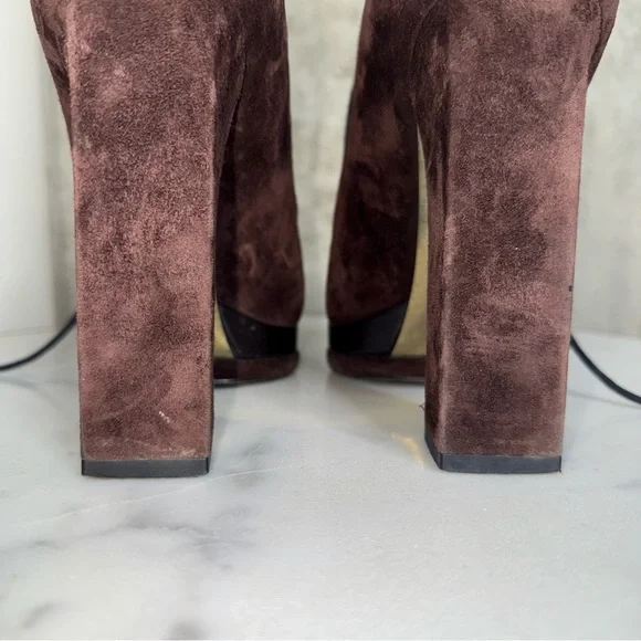 Chanel Brown Suede Leather Platform Lace Up Block Heeled Oxford Boot - Picture 7 of 17